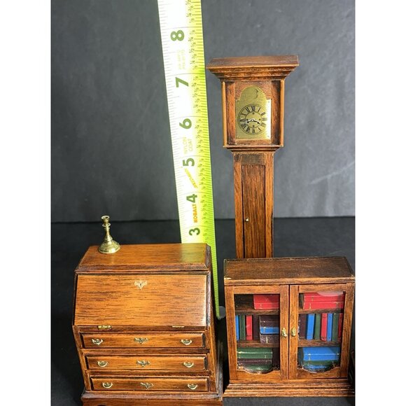 Vtg 4 Pc House of Miniatures Doll Furniture Dated Desk Dresser Bookshelf Clock - Picture 14 of 16